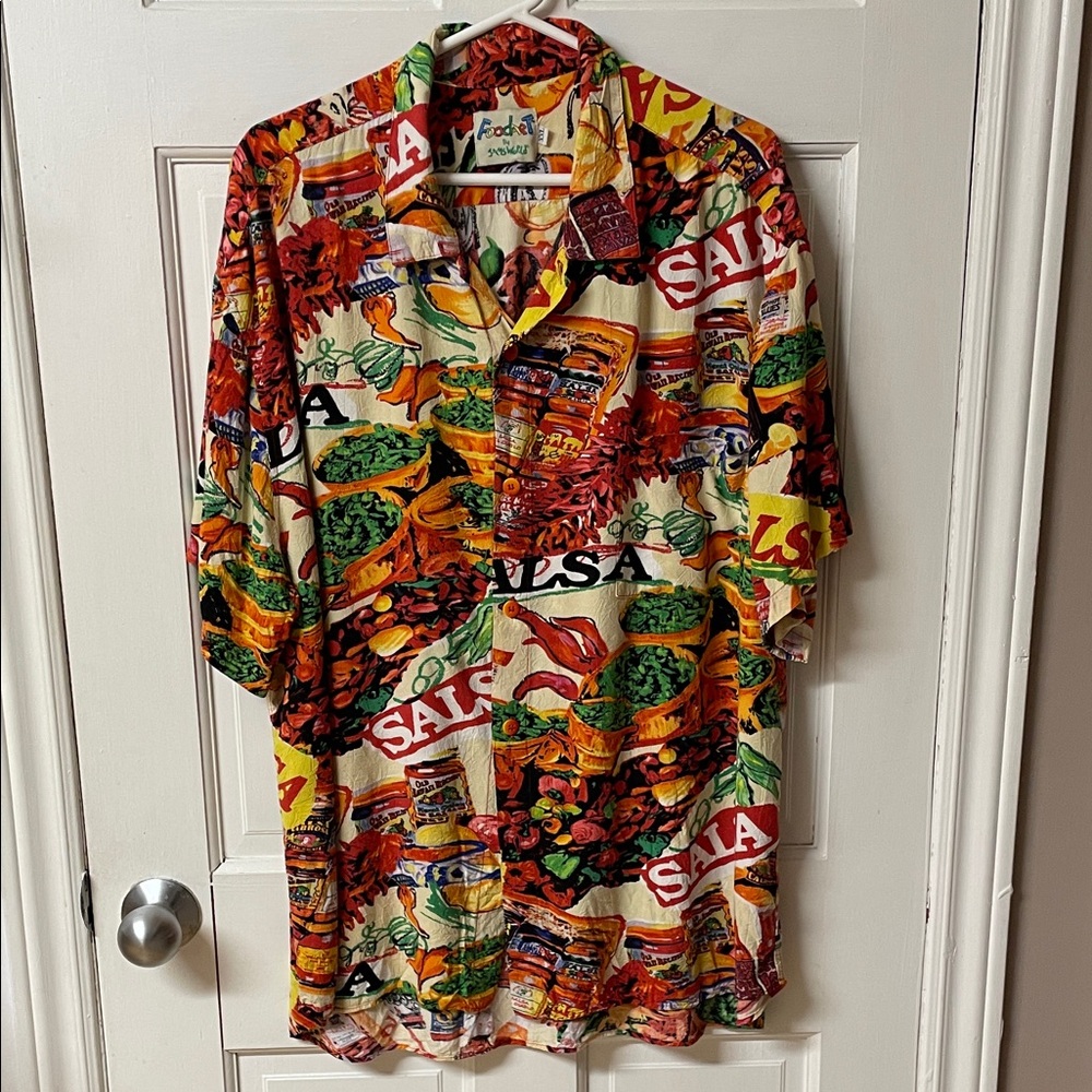 Jams World Food Art "Salsa" print rayon casual button-down shirt men’s size XXL